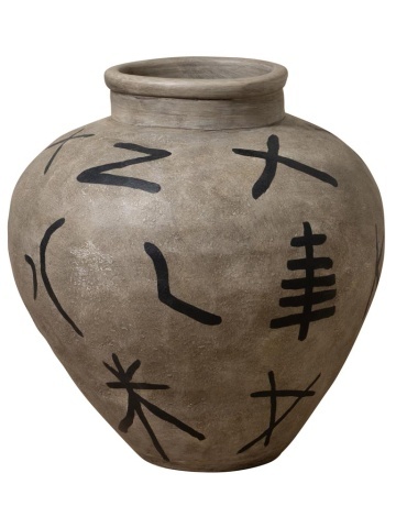 Vas decorativ din terracotta cu motive tribale , H60 cm , "Ritual"