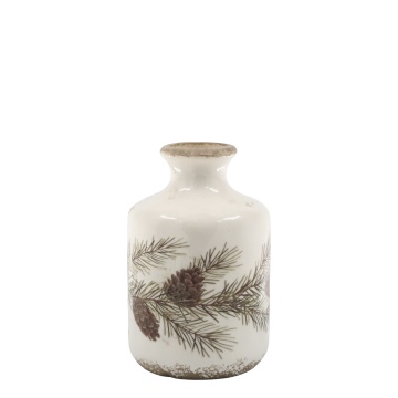 Vază decorativă crem din ceramică, cu motive de ghirlande de brad, „Garland”