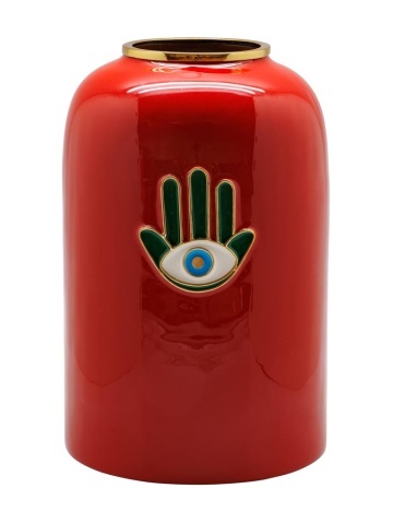 Vaza decorativa, cu pictura Hamsa, din metal si alama, Funkie