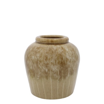 Vază decorativă din ceramică artizanală glazurată natur, lucrată manual, cu dungi, 19x18 cm, „Rayure"