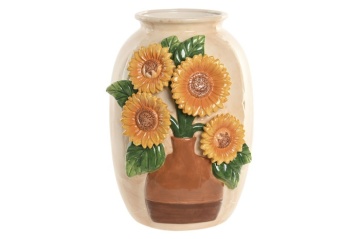 Vază decorativă din ceramică cu motiv floarea-soarelui, 26×26×34 cm, „Girasol" - Img 2