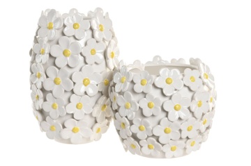 Vază decorativă margarete alb cu accente galbene din ceramică, "Marguerite" - Img 5