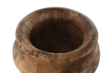 Vază decorativă tip bol, stil natural rustic, culoare natur, din lemn de tec, „Teak” - Img 4