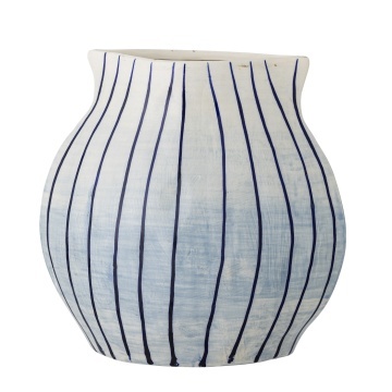 Vază din ceramică artizanală, albastru, cu dungi verticale, 21,5x13x22 cm, „Esra"