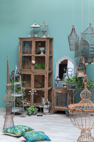Vitrina din lemn masiv si sticla, cu 4 usi, aspect rustic, Laval - Img 2