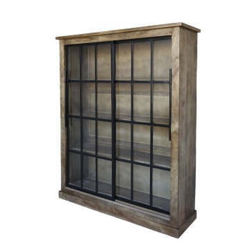 Vitrină natur din lemn de mango și metal cu 2 uși glisante vitrate 150x45x190 cm, „Paris"