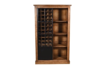 Vitrină pentru vinuri industrială din lemn masiv de mango și metal, natur și negru, cu o ușă glisantă și 3 rafturi, 190 x 115 x 45 cm, „Mendoza” - Img 10