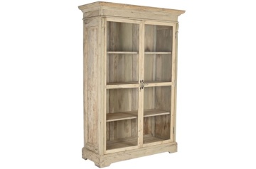 Vitrină rustică din lemn reciclat, natur, cu 2 uși vitrate, 3 rafturi și console sculptate, 209 x 130 x 55 cm, „Pastel” - Img 2