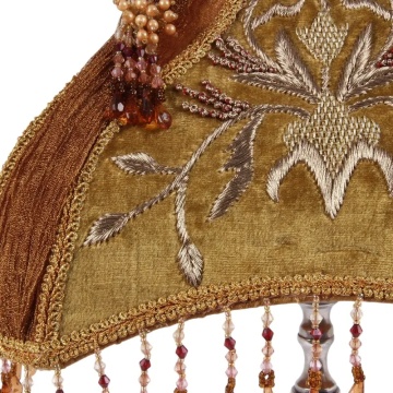 Abajur din mătase și organza, maro, formă dreptunghiulară, ornamente brodate cu mărgele și franjuri, 30 x 25 x 20 cm, „Lancret” - Img 2