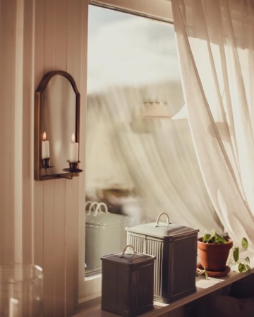 Aplică de perete vintage cu oglindă și suporturi pentru lumânări, alamă antichizată, „Wall Sconce Mirror" - Img 3