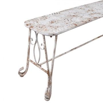 Banca de gradina, alb, din metal, cu aspect vintage, Brocante - Img 4