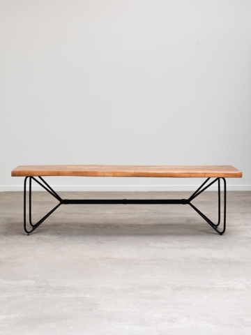 Banchetă bucătărie din lemn de acacia natur și metal negru, 47,5 x 166,5 x 44 cm, „Frequency” - Img 4