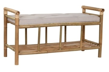 Banchetă hol bej din bumbac și bambus natur, cu raft și brațe, 54 x 100 x 44 cm, „Bamboo”