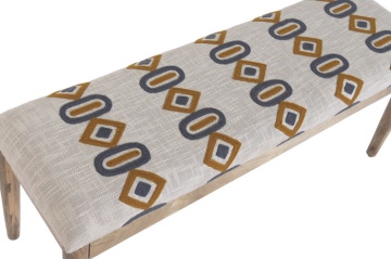 Banchetă tapițată pentru hol din bumbac ikat brodat manual și lemn masiv de mango, 113×35×45 cm, „Dakar" - Img 4