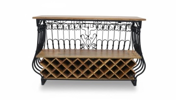 Bar din metal și lemn, în stil romantic și industrial, negru și natur, cu suport pentru sticle și pahare, 97 x 144 x 42 cm, „Périgord” - Img 10