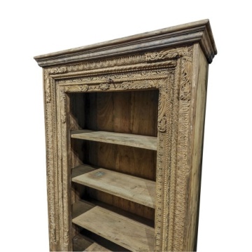 Bibliotecă living din lemn masiv de tec, natur, cu 3 rafturi deschise, 180 x 120 x 50 cm, „Haveli” - Img 3