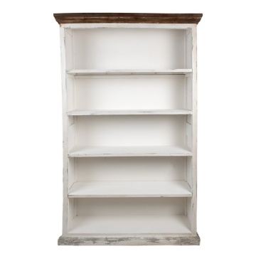 Bibliotecă vintage din lemn, finisaj alb antichizat, 4 rafturi deschise, 120×36×195 cm, „Librarie"