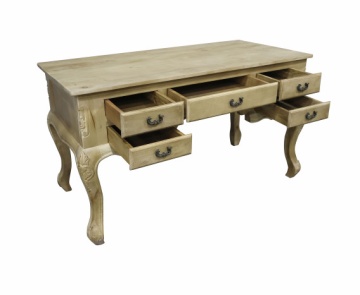 Birou clasic în stil Louis XV din lemn masiv, natur, cu 5 sertare și picioare cabriole, finisaj décapé natural, 75 x 133 x 68 cm, „Richelieu” - Img 3