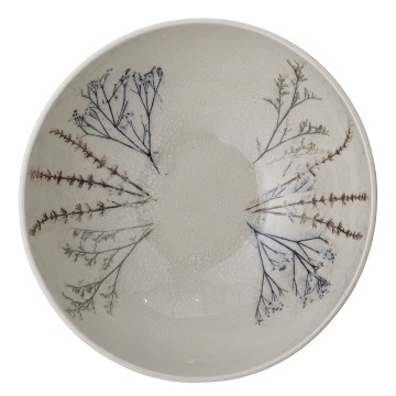 Bol de servire din ceramică, natur, cu ilustrații botanice pictate manual, 30.5x11 cm, „Bea" - Img 7