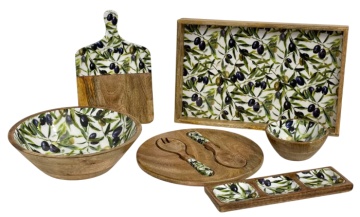 Bol decorativ Mediterranean lăcuit verde cu accente naturale din lemn de mango cu structură din lemn – "Olivia" - Img 2