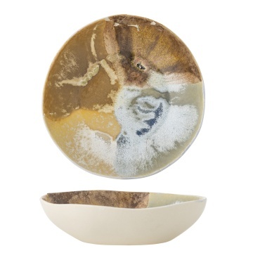 Bol din ceramică artizanală, maro antichizat, finisaj patinat, 26.5×7 cm, „Lacey" - Img 1