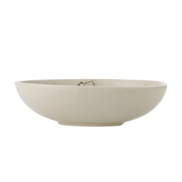 Bol din ceramică artizanală natur cu finisaj antichizat și motive botanice cu frunze, 26×7 cm, "Aubrin" - Img 3