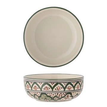 Bol din ceramică, verde, model mediteranean pictat manual, 6 x 15 cm, „Karlie”