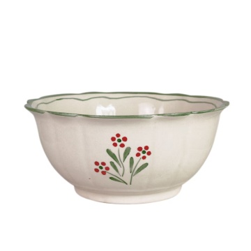 Bol mare din ceramică pictată manual, Ø 22 x H 10 cm, verde, „Esther Wildflower"