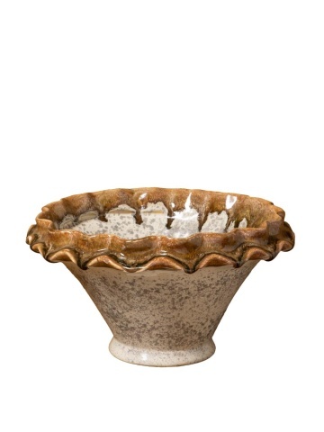 Bol pentru fructe din ceramică natur cu margini sculptate ondulat, maro, 18,5 × 33,5 cm, „Corola"