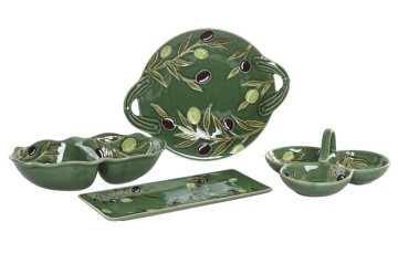 Bol servire aperitive cu 3 compartimente din ceramică, 23,5×23,5×9 cm, „Olivo" - Img 4