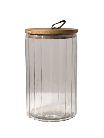 Borcan din sticla, cu capac din lemn, H27cm, Vision