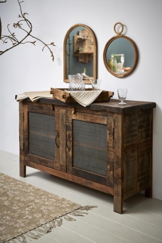 Bufet rustic din lemn de mango și acacia, natur, cu 2 uși cu plasă metalică și mânere din metal, 76 x 115 x 42 cm, „Campagne” - Img 2