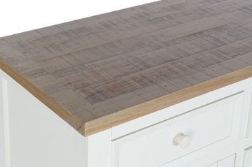 Bufet rustic din lemn de paulownia, alb, cu 2 uși, 6 sertare și blat din lemn natur, 77 x 122 x 40 cm, „Nara” - Img 2