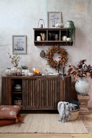 Bufet rustic din lemn reciclat, natur, cu 2 uși glisante cu rigle verticale și laterale rotunjite, 77 x 152 x 44 cm, „Grimaud” - Img 3