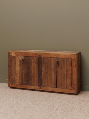 Bufet rustic din lemn reciclat și metal, natur, cu 4 uși, mânere din metal și îmbinări în coadă de rândunică, 87 x 163 x 44 cm, „Rochehau” - Img 4