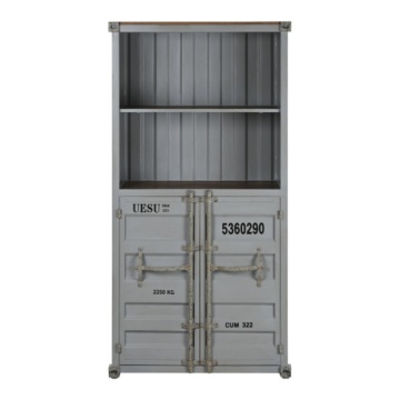 Bufet vintage, stil industrial, din metal, gri, cu 2 uși și rafturi deschise, decor de container maritim, 168 x 87 x 44 cm, „Cargo”