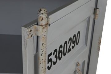 Bufet vintage, stil industrial, din metal, gri, cu 2 uși și rafturi deschise, decor de container maritim, 168 x 87 x 44 cm, „Cargo” - Img 11