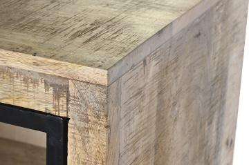 Bufet-vitrină stil industrial din lemn de mango și metal, natur și negru, cu 2 uși vitrate și raft inferior deschis, 100 x 85 x 45 cm, „Arcole” - Img 10
