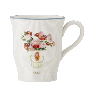 Cană din ceramică cu motive florale și margine albastră pictată manual, 310 ml, 9×10 cm, „Dorothy"