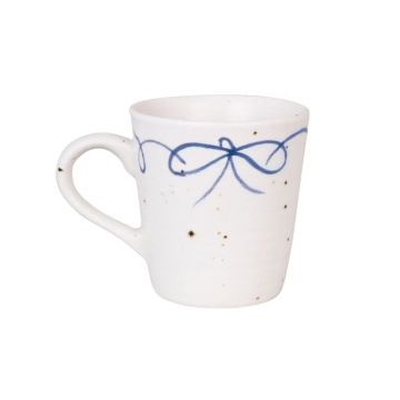 Cană vintage din ceramică, alb cu detalii albastre „Viola Bow”