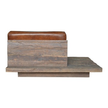 Canapea 1 loc din piele naturală maro, cu bază din lemn reciclat și blat lateral pe dreapta, aspect rustic, 82 x 140 x 90 cm, „Pure Right” - Img 2