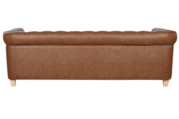 Canapea Chesterfield 3 locuri din piele ecologică maro, cu nasturi pe bază și picioare din lemn masiv, 70 x 218 x 78 cm, „Provence” - Img 7