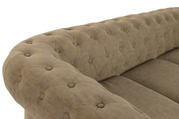 Canapea Chesterfield 3 locuri din piele ecologică maro deschis, cu nasturi pe bază și picioare curbate din lemn, 76 x 196 x 81 cm, „Sir” - Img 4
