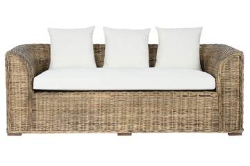 Canapea de exterior 3 locuri din rattan natural cu perne incluse, „Isla”