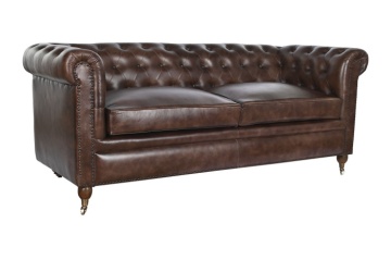 Canapea vintage 3 locuri din piele naturală maro închis, „Chesterfield" - Img 8