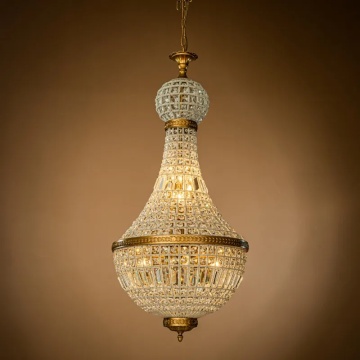 Candelabru din metal, auriu, în stil Empire, cu glob și cristale din sticlă și 8 becuri, 110 x 50 cm, „Bombay” - Img 2