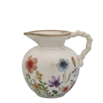Carafă decorativă din ceramică cu mâner împletit, crem, H18,5/D20,5 cm, „Fleurville”