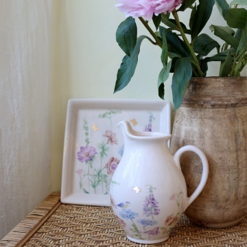 Carafă din ceramică crem cu model floral „Papillon”, H19/D12 cm - Img 2