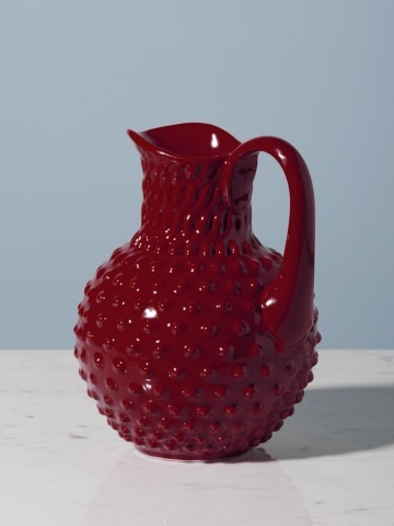 Carafă din ceramică roșu granat, 2 L, cu model hobnail în relief, 23,5 x 19,5 x 15,5 cm, „Pointe de Diamant” - Img 5