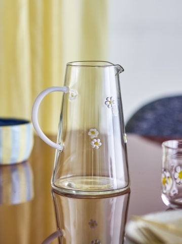 Carafă din sticlă cu motive florale, D12×H19 cm, transparentă, „Buzz" - Img 6